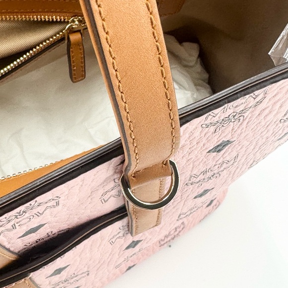 MCM New With Tags Anya Top Zip Shopper Soft Pink Black Logo Canvas/ Leather Tote - Picture 6 of 13